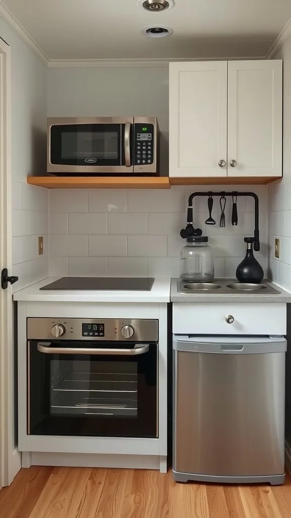 Compact kitchen appliances in a tiny house kitchen