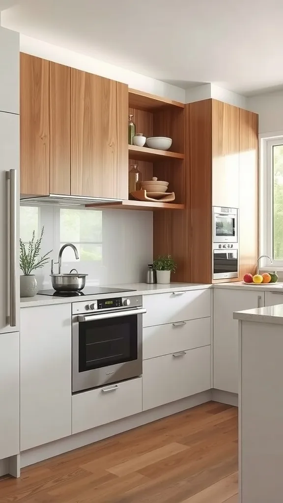 A clean and modern kitchen with integrated appliances and white cabinetry.