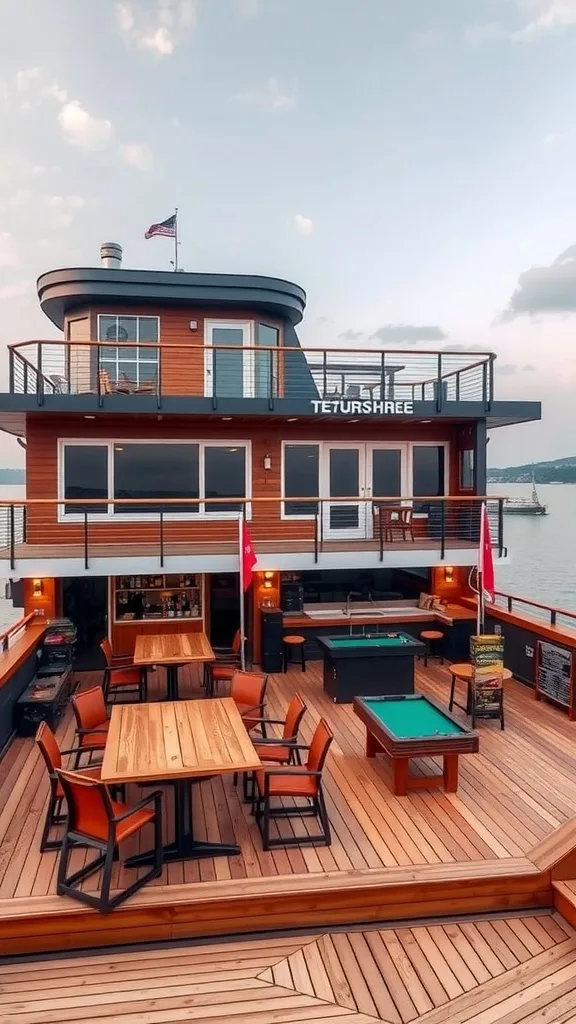 Beautiful two-level deck with dining and gaming areas