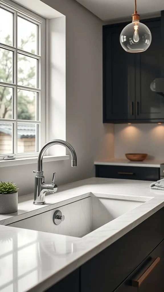 Modern kitchen faucet and sink setup