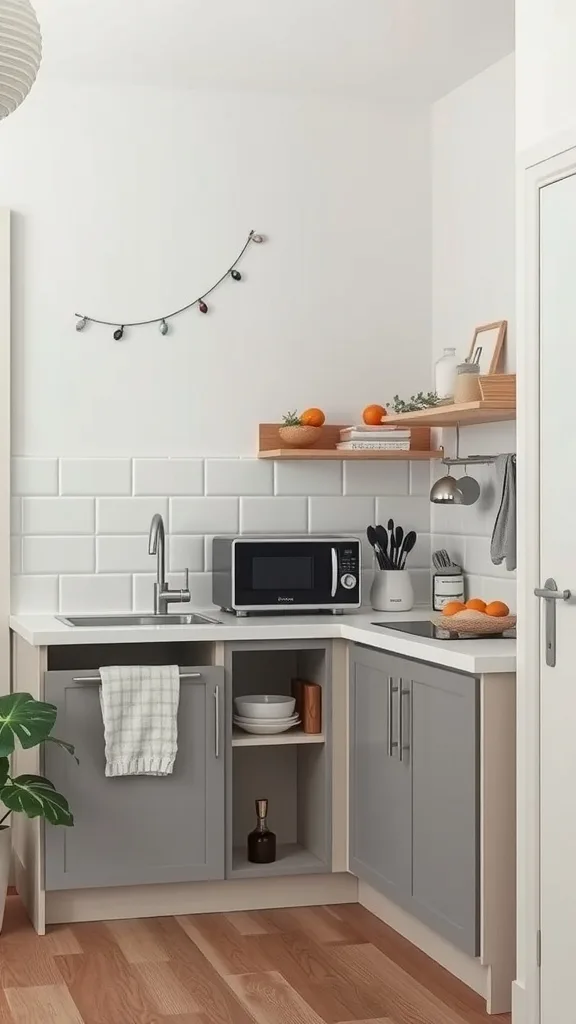 A small kitchen with under-counter appliances and a clean layout.